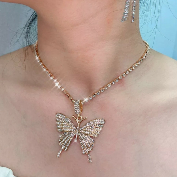 Jewelry - gold butterfly rhinestone necklace chain